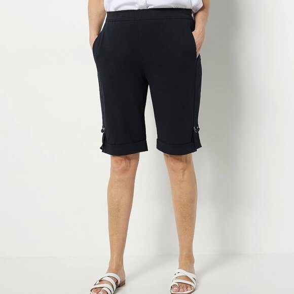 Susan Graver Pants - Susan Graver Weekend Petite Cotton Bermuda Shorts w/D-Ring Detail  13606